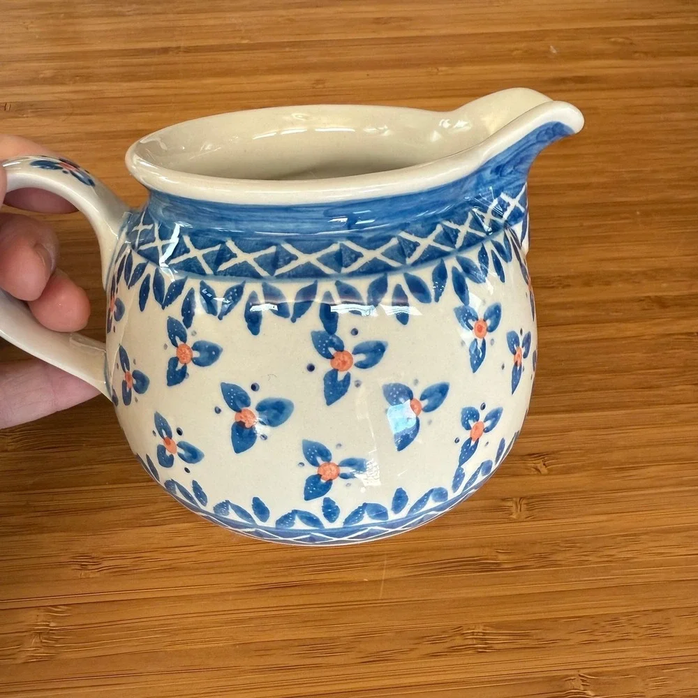 WIZA Boleslawiec Polish Pottery Cream Pitcher + Open‎ Bowl Flawless Condition